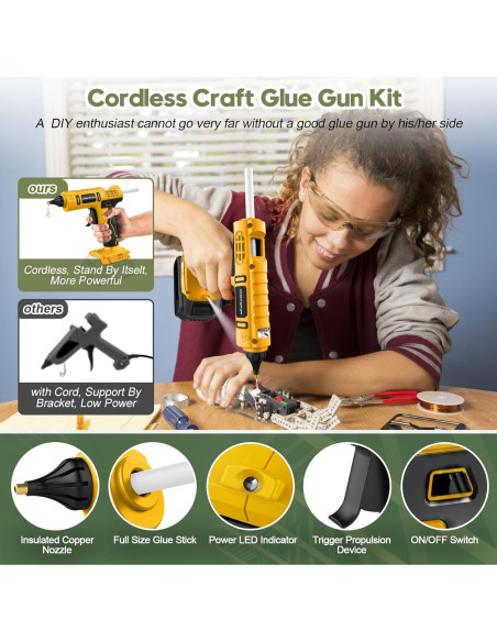 Pistola de Silicona Caliente Inalámbrica DeWalt 100W Amarilla