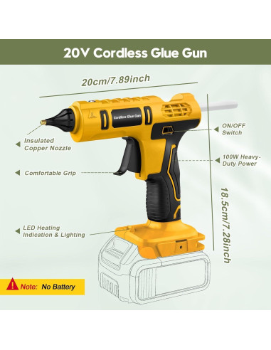 Pistola de Silicona Caliente Inalámbrica DeWalt 100W Amarilla