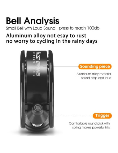 Campana de Bicicleta Oculta LESOVI 100dB para Manillar 22.2mm