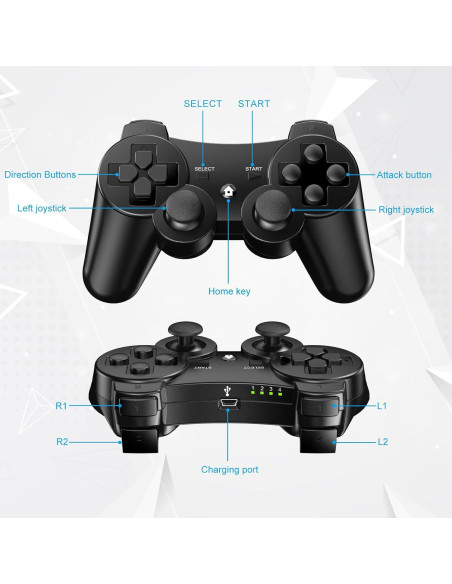 Controladores Inalámbricos Diswoe para PS3 - Paquete de 2, Doble Vibración