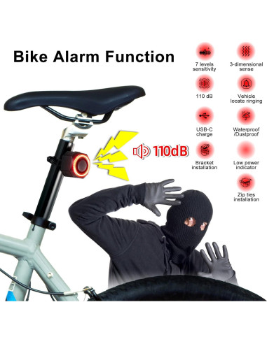 Antfire Luz Trasera Inteligente con Alarma 110 dB para Bicicleta