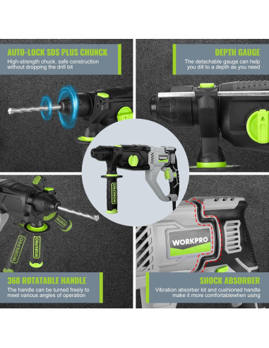 Martillo Perforador Eléctrico WORKPRO 7.5AMP SDS-Plus 3.5kg