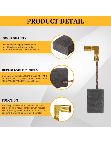 4 Cepillos de Carbón GZJoSum CB318 para Makita 9560CV 9565CV 4 Cepillos de Carbón GZJoSum CB318 para Makita 9560CV 9565CV
