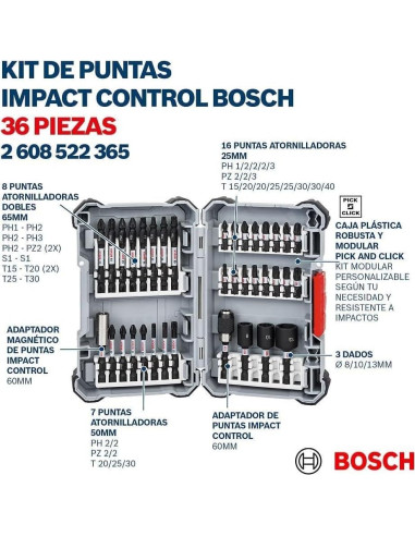 Set de 36 Piezas de Puntas para Atornillador Bosch Profesional