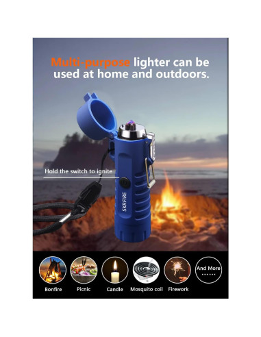 Encendedor Eléctrico Impermeable SKRFIRE Azul - Recargable USB
