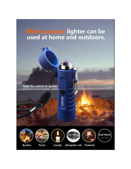 Encendedor Eléctrico Impermeable SKRFIRE Azul - Recargable USB