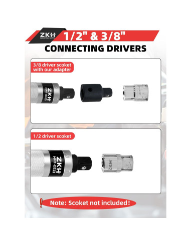 Destornillador de Impacto Manual ZKH 1/2" y 3/8" con 10 Puntas