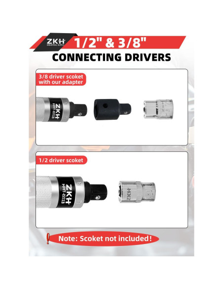 Destornillador de Impacto Manual ZKH 1/2" y 3/8" con 10 Puntas