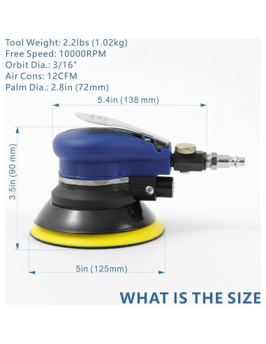 Lijadora Orbital Neumática UPWOOD 5" con 10 Papeles de Lija