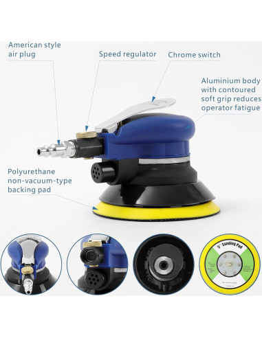 Lijadora Orbital Neumática UPWOOD 5" con 10 Papeles de Lija