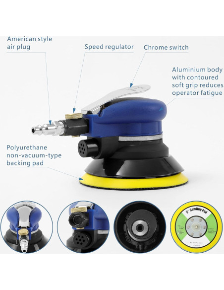 Lijadora Orbital Neumática UPWOOD 5" con 10 Papeles de Lija