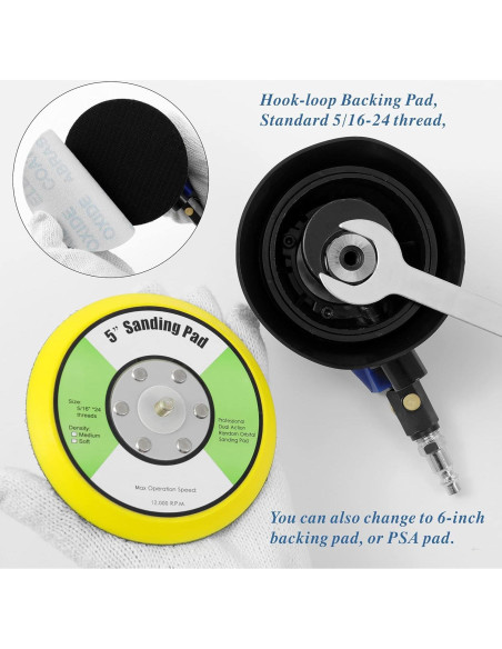 Lijadora Orbital Neumática UPWOOD 5" con 10 Papeles de Lija