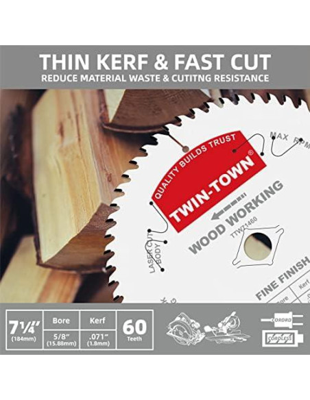 Sierra Circular 18.4 cm TWIN-TOWN 60 Dientes para Madera