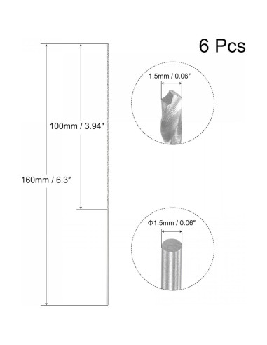 Brocas de Tornillo Extra Largas uxcell 1.5mm x 160mm HSS 6 Pcs