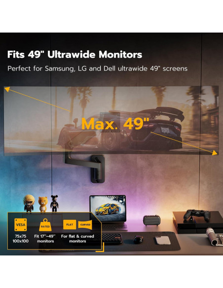 Brazo de Monitor ARES WING Montaje en Pared 17-49" Negro