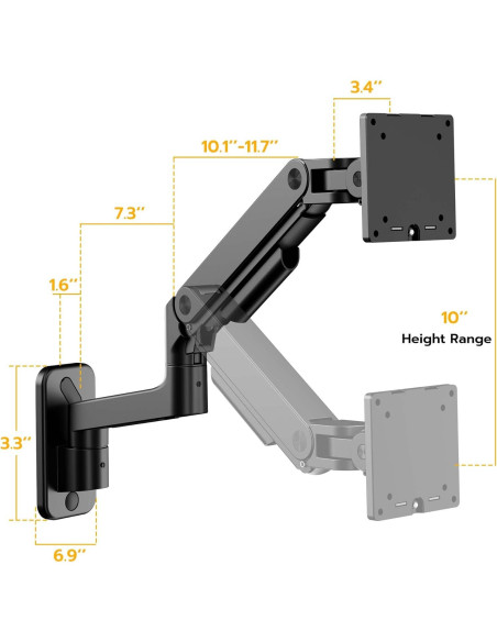 Brazo de Monitor ARES WING Montaje en Pared 17-49" Negro