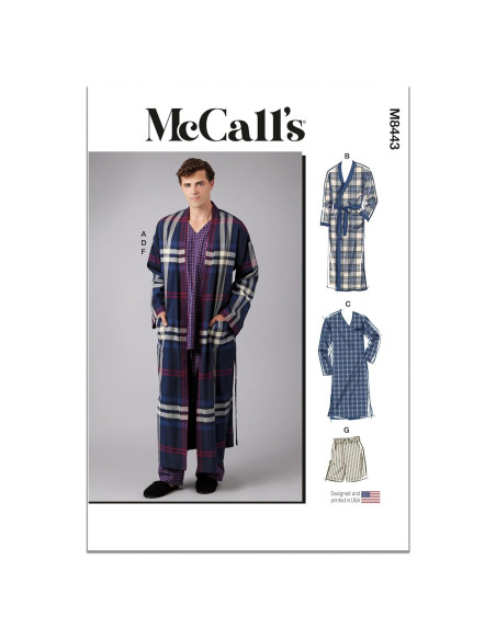 Kit de Patrón de Costura McCall's M8443 para Hombre - Bata, Camisón y Pantalones