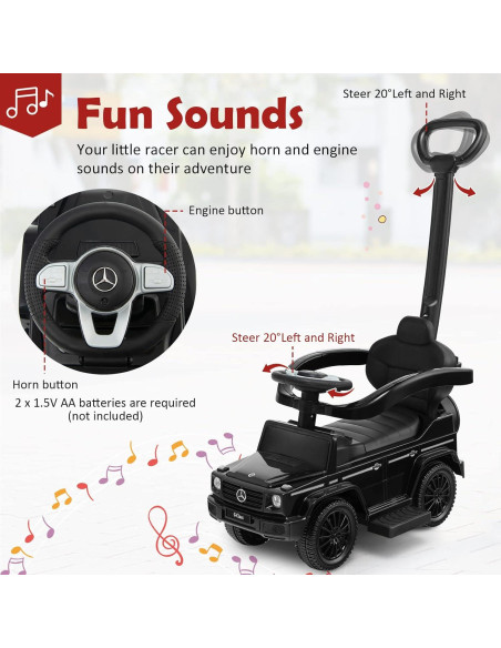 Coche Empujable 3 en 1 Costzon Mercedes Benz Negro