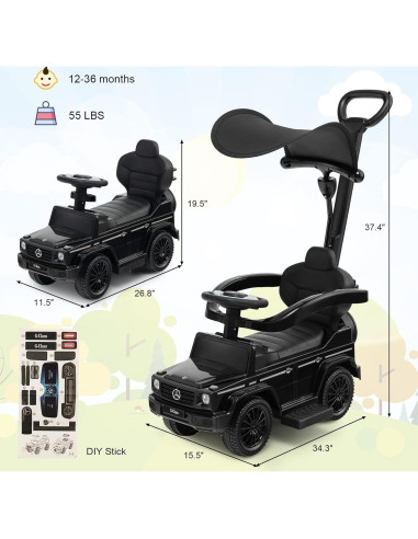 Coche Empujable 3 en 1 Costzon Mercedes Benz Negro