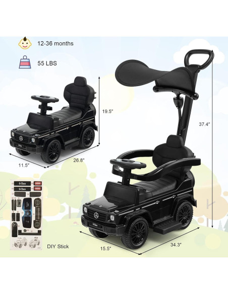 Coche Empujable 3 en 1 Costzon Mercedes Benz Negro