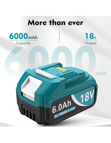 Paquete de 2 Baterías 6.0Ah Reemplazo Makita 18V con Cargador