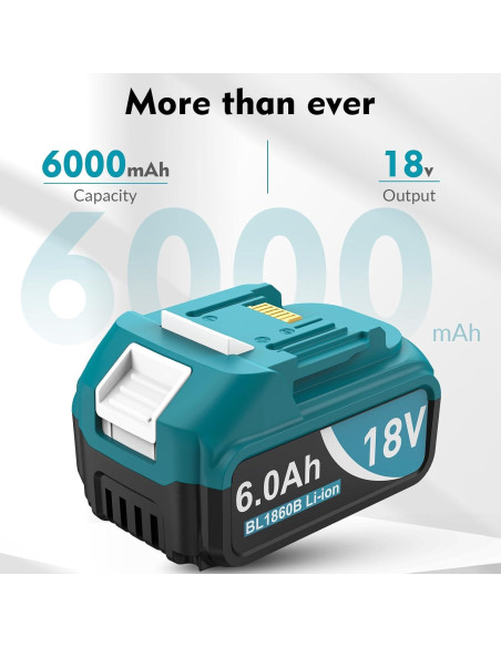 Paquete de 2 Baterías 6.0Ah Reemplazo Makita 18V con Cargador