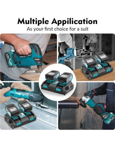 Paquete de 2 Baterías 6.0Ah Reemplazo Makita 18V con Cargador