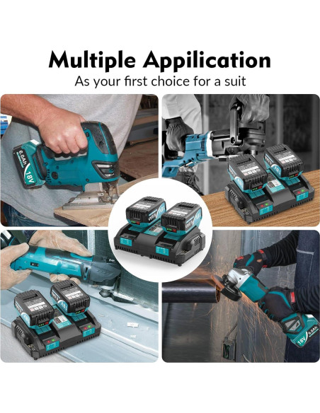 Paquete de 2 Baterías 6.0Ah Reemplazo Makita 18V con Cargador