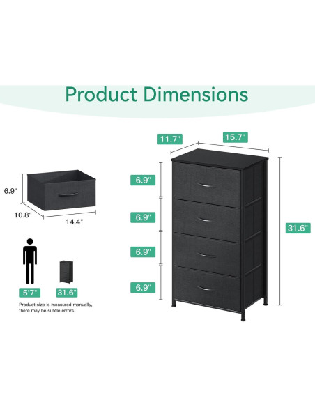 Cajonera AODK 4 Cajones Pequeña Tela Estructura Acero Negra