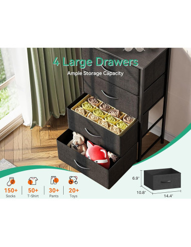 Cajonera AODK 4 Cajones Pequeña Tela Estructura Acero Negra