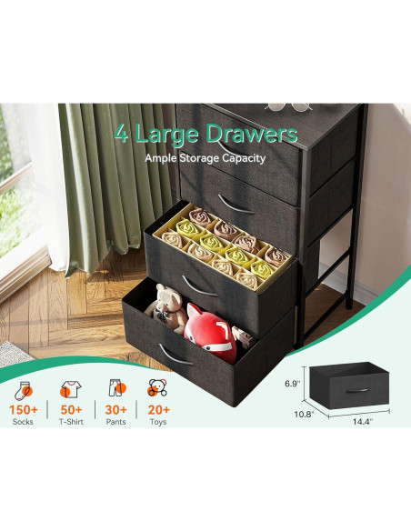 Cajonera AODK 4 Cajones Pequeña Tela Estructura Acero Negra
