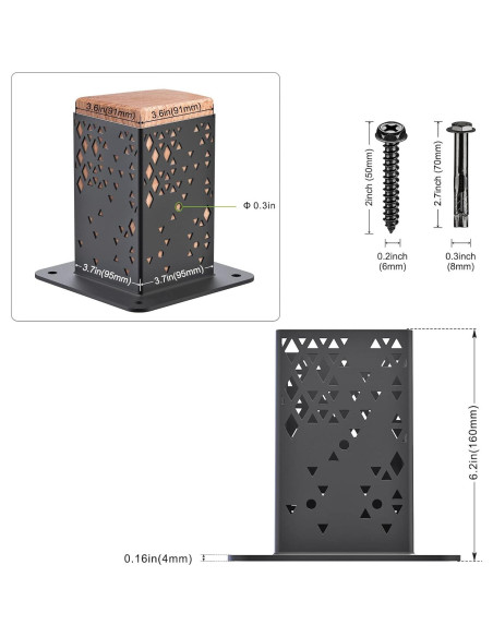 Base de Poste BeneLabel 2 Pcs 9.14x9.14cm Metal Negro