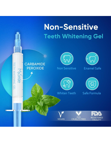 Kit de Blanqueamiento Dental MySmile con Luz LED para Dientes Sensibles - 6 Gel de Peróxido de Carbamida