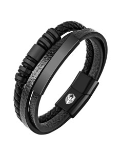 Pulsera de Cuero Trenzado para Hombres con Cierre Magnético 20 cm