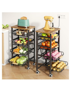 Cesta de Frutas y Verduras SAYZH 5 Niveles con Tapa de Madera