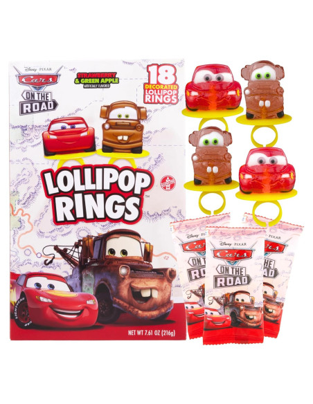 Anillos Lollipop Disney Pixar Cars 18 Piezas Sabor Fresa