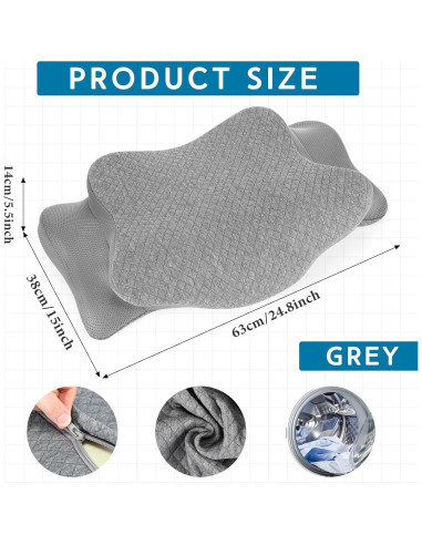 Funda de Almohada Cervical HunnmingRe Gris 63x38 cm Ergonómica