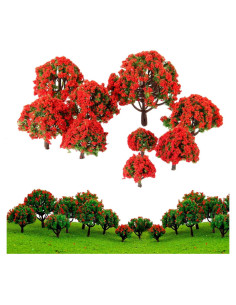 Yetaha 10pcs Árboles Modelo con Flores Rojas para Diorama