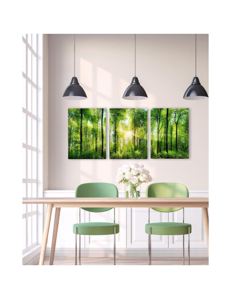 Arte de Pared Lienzo Bosque Verde 3 Paneles 30x40cm