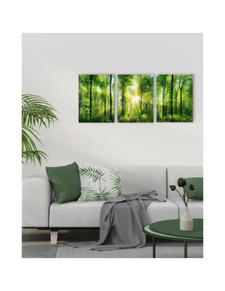 Arte de Pared Lienzo Bosque Verde 3 Paneles 30x40cm