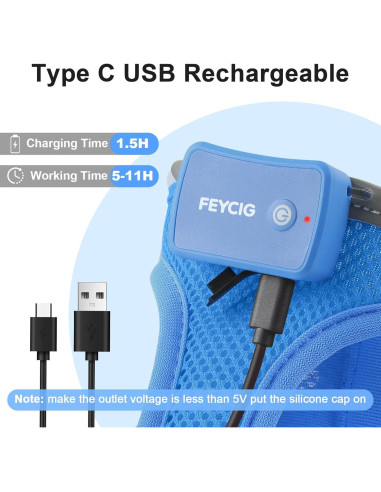 Arnés LED Recargable para Perros Feycig Azul Cielo Tamaño S