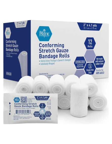 Venda de Gasa Elástica Conformable MED PRIDE 5 cm x 4.1 m - 12 Rollos