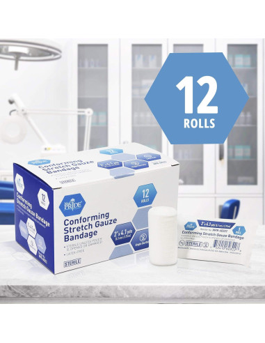 Venda de Gasa Elástica Conformable MED PRIDE 5 cm x 4.1 m - 12 Rollos