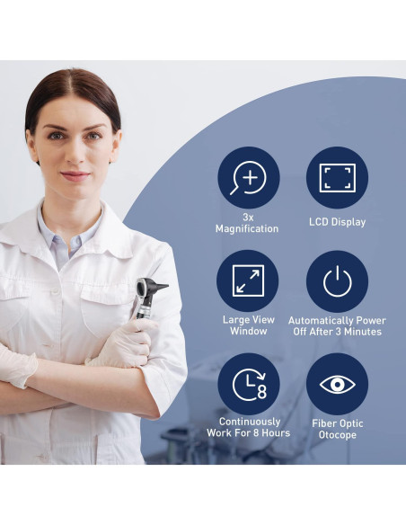 Otoscopio HONSUN LCD 2 Generación con Luz LED - Negro