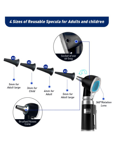 Otoscopio HONSUN LCD 2 Generación con Luz LED - Negro