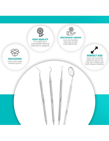 Kit de Herramientas Dentales HOKIN 4 Piezas Acero Inoxidable