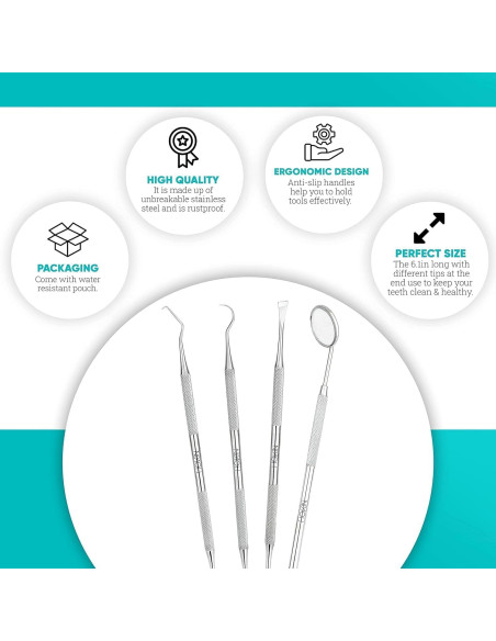 Kit de Herramientas Dentales HOKIN 4 Piezas Acero Inoxidable