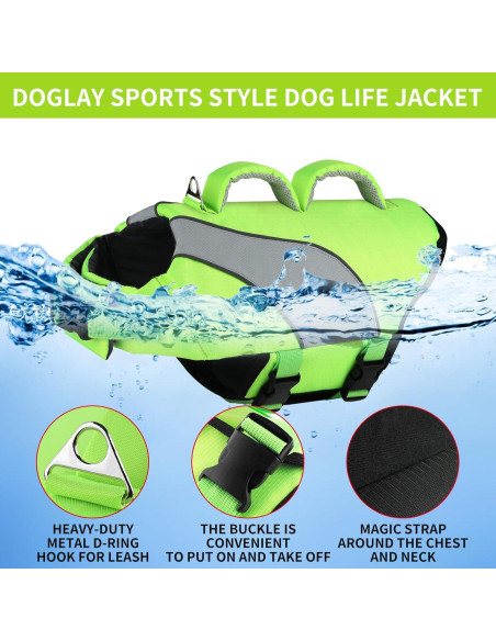 Chaleco de Vida para Perros Doglay Doble Asa Verde 50-75cm