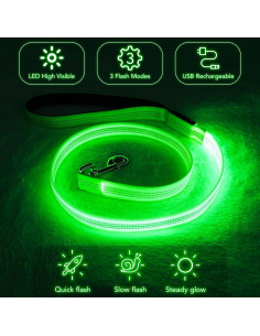 Correa LED para Perros Bisen 4FT Verde Recargable USB 2