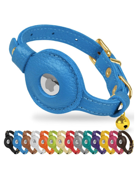 Collar de gato OOPSDOGGY de cuero para AirTag azul